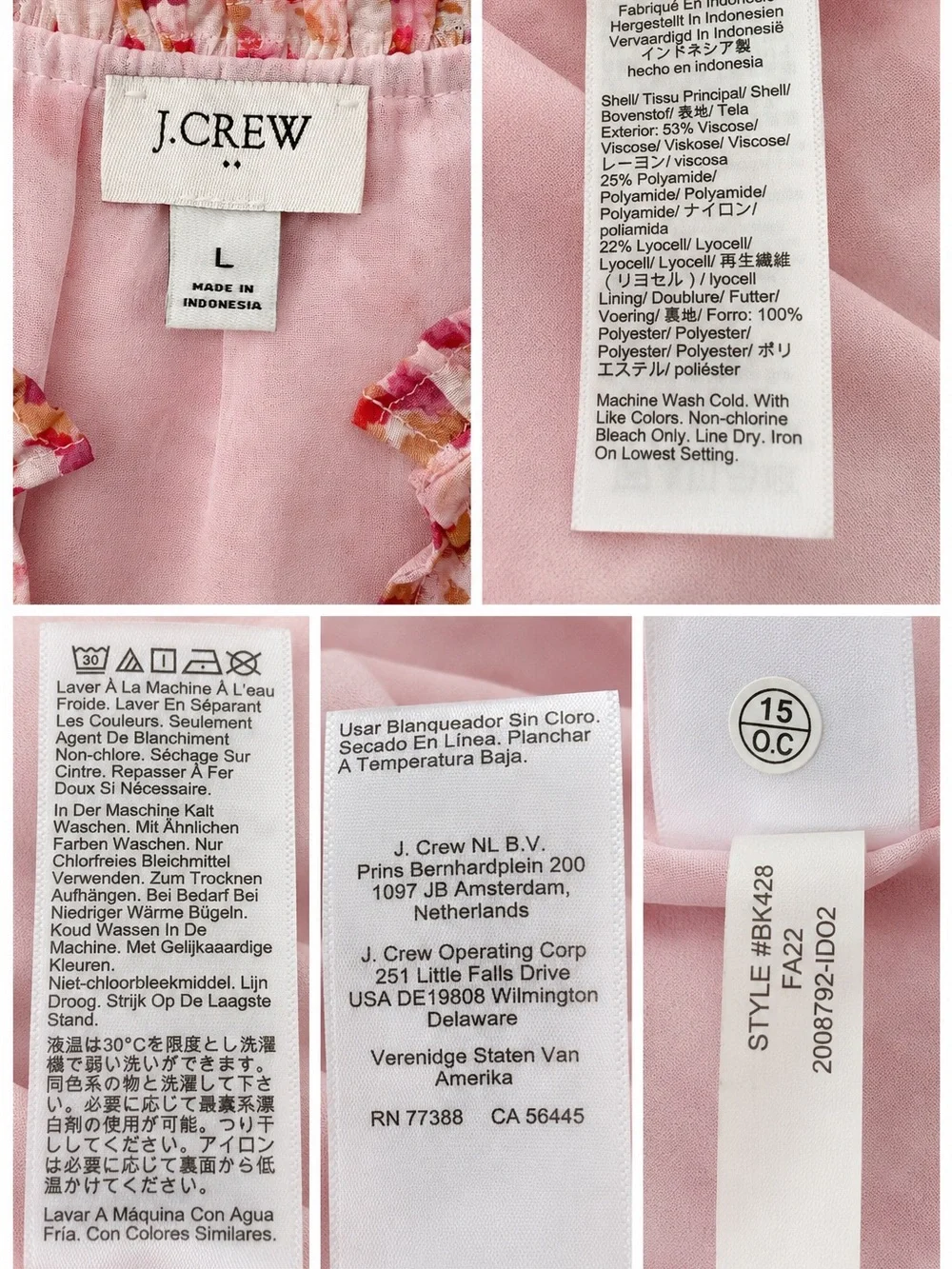J.Crew Romantic Bohemian Pink Floral Ruffle Collar Long Sleeve Blouse - Size L